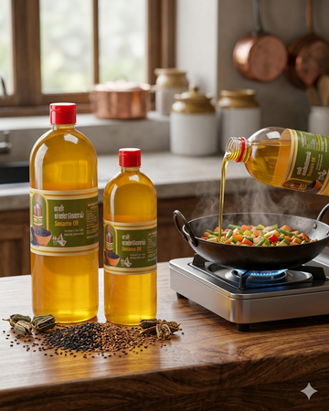 Cold Pressed Sesame Oil | Sunlight enriched naturally Sedimented, Unrefined for Cooking & Skin Care
